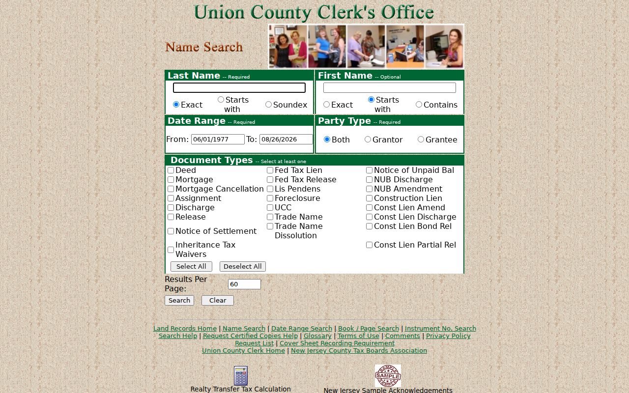 Hillside residents directory Union County deed index name search